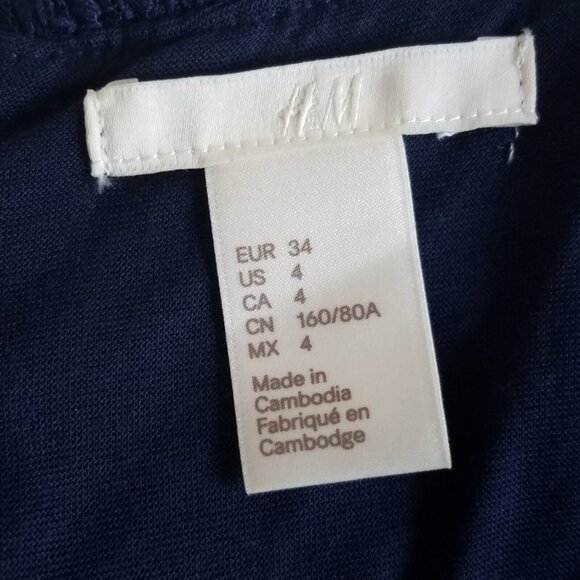 H&M Lace Off Shoulder Midi Dress Navy Blue SIZE 4 Spaghetti Strap Elastic - Picture 8 of 16